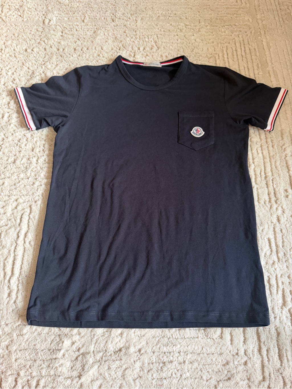 Moncler Navy Short-Sleeve Tee With Tricolor Trim